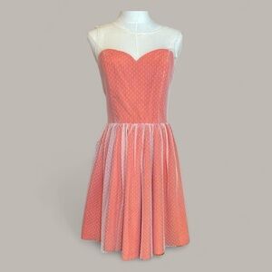 Steven Stoleman‎ vintage size 10 coral orange fit flare mini dress cream overlay